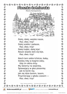 Piosnka żołnierska (Maria Konopnicka) — tekst wiersza i ilustracja do kolorowania, karta A4 do druku