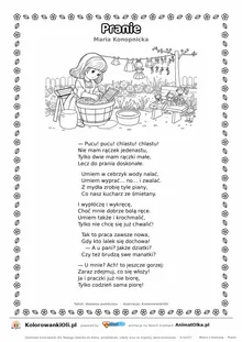 Pranie (Maria Konopnicka) — tekst wiersza i ilustracja do kolorowania, karta A4 do druku