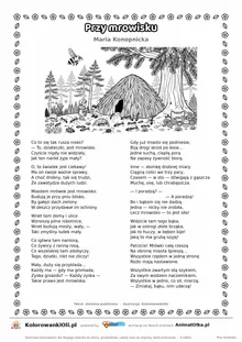 Przy mrowisku (Maria Konopnicka) — tekst wiersza i ilustracja do kolorowania, karta A4 do druku