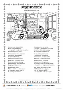 Przygoda nieuka (Maria Konopnicka) — tekst wiersza i ilustracja do kolorowania, karta A4 do druku
