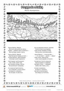 Przygoda z lalką (Maria Konopnicka) — tekst wiersza i ilustracja do kolorowania, karta A4 do druku