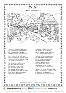 Rada (Maria Konopnicka) — tekst wiersza i ilustracja do kolorowania, karta A4 do druku