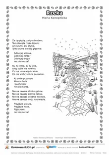 Rzeka (Maria Konopnicka) — tekst wiersza i ilustracja do kolorowania, karta A4 do druku
