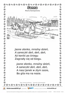 Sanna (Maria Konopnicka) — tekst wiersza i ilustracja do kolorowania, karta A4 do druku