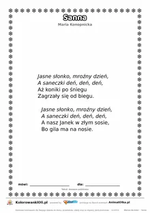 Sanna (Maria Konopnicka) — tekst wiersza dla dzieci do druku na A4 z ramką do pokolorowania
