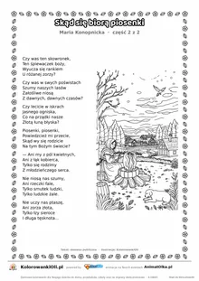 Skąd się biorą piosenki (Maria Konopnicka) — tekst wiersza i ilustracja do kolorowania (część 2 z 2), karta A4 do druku