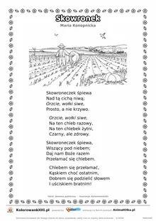 Skowronek (Maria Konopnicka) — tekst wiersza i ilustracja do kolorowania, karta A4 do druku
