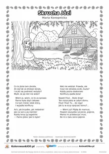 Skrucha Józi (Maria Konopnicka) — tekst wiersza i ilustracja do kolorowania, karta A4 do druku