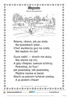 Ślizgawka (Maria Konopnicka) — tekst wiersza i ilustracja do kolorowania, karta A4 do druku
