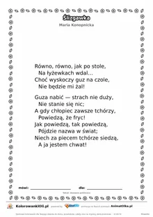 Ślizgawka (Maria Konopnicka) — tekst wiersza do druku A4 z ramką do pokolorowania