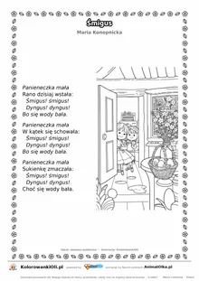 Śmigus (Maria Konopnicka) — tekst wiersza i ilustracja do kolorowania, karta A4 do druku