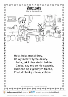Śniadanie (Maria Konopnicka) — tekst wiersza i ilustracja do kolorowania, karta A4 do druku