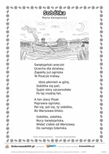 Sobótka (Maria Konopnicka) — tekst wiersza i ilustracja do kolorowania, karta A4 do druku