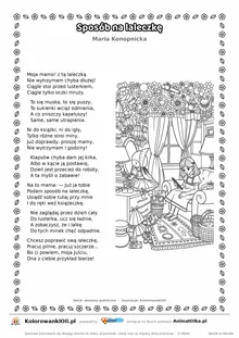 Sposób na laleczkę (Maria Konopnicka) — tekst wiersza i ilustracja do kolorowania, karta A4 do druku