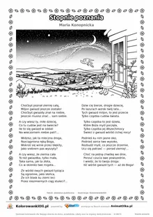 Stopnie poznania (Maria Konopnicka) — tekst wiersza i ilustracja do kolorowania, karta A4 do druku