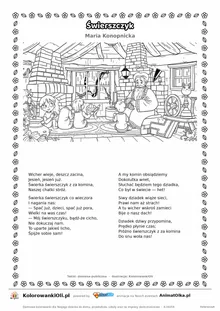 Świerszczyk (Maria Konopnicka) — tekst wiersza i ilustracja do kolorowania, karta A4 do druku