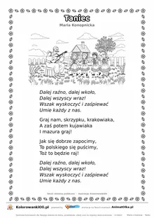 Taniec (Maria Konopnicka) — tekst wiersza i ilustracja do kolorowania, karta A4 do druku