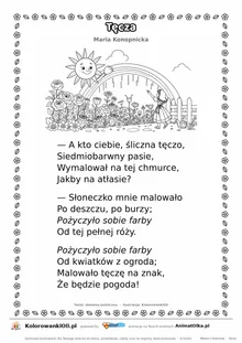 Tęcza (Maria Konopnicka) — tekst wiersza i ilustracja do kolorowania, karta A4 do druku