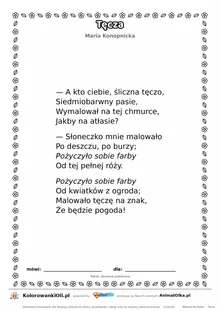 Tęcza (Maria Konopnicka) — tekst wiersza do druku A4 z ramką do pokolorowania
