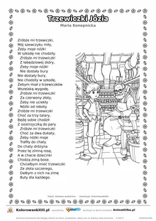 Trzewiczki Józia (Maria Konopnicka) — tekst wiersza i ilustracja do kolorowania, karta A4 do druku