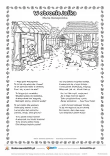 W obronie Jaśka (Maria Konopnicka) — tekst wiersza i ilustracja do kolorowania, karta A4 do druku