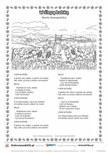 W ślepą babkę (Maria Konopnicka) — tekst wiersza i ilustracja do kolorowania, karta A4 do druku