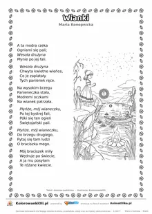 Wianki (Maria Konopnicka) — tekst wiersza i ilustracja do kolorowania, karta A4 do druku