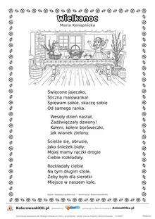 Wielkanoc (Maria Konopnicka) — tekst wiersza i ilustracja do kolorowania, karta A4 do druku