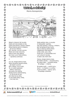 Wstań, o dziecię! (Maria Konopnicka) — tekst wiersza i ilustracja do kolorowania, karta A4 do druku