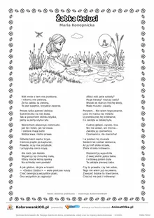 Żabka Helusi (Maria Konopnicka) — tekst wiersza i ilustracja do kolorowania, karta A4 do druku