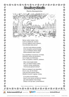 Zamiary Stasia (Maria Konopnicka) — tekst wiersza i ilustracja do kolorowania, karta A4 do druku
