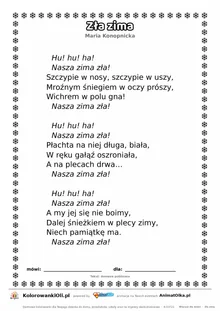 Zła zima (Maria Konopnicka) — tekst wiersza dla dzieci do druku na A4 z ramką do pokolorowania