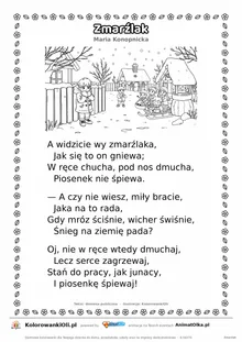 Zmarźlak (Maria Konopnicka) — tekst wiersza i ilustracja do kolorowania, karta A4 do druku