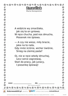 Zmarźlak (Maria Konopnicka) — tekst wiersza do druku A4 z ramką do pokolorowania