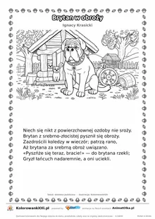 Brytan w obroży (Ignacy Krasicki) — tekst wiersza i ilustracja do kolorowania, karta A4 do druku