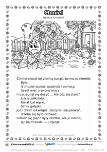 Chmiel (Ignacy Krasicki) — tekst wiersza i ilustracja do kolorowania, karta A4 do druku