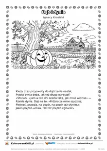Dąb i dynia (Ignacy Krasicki) — tekst wiersza i ilustracja do kolorowania, karta A4 do druku