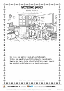 Daremna praca (Ignacy Krasicki) — tekst wiersza i ilustracja do kolorowania, karta A4 do druku