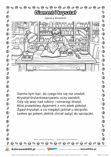 Diament i kryształ (Ignacy Krasicki) — tekst wiersza i ilustracja do kolorowania, karta A4 do druku