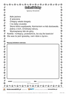 Dzieci i żaby (Ignacy Krasicki) — tekst wiersza do druku A4 z ramką do pokolorowania