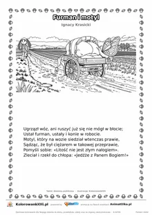 Furman i motyl (Ignacy Krasicki) — tekst wiersza i ilustracja do kolorowania, karta A4 do druku