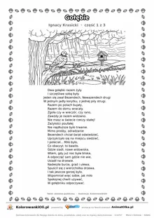 Gołębie (Ignacy Krasicki) — tekst wiersza i ilustracja do kolorowania (część 1 z 3), karta A4 do druku