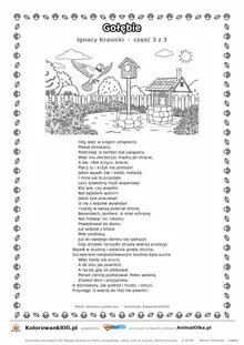 Gołębie (Ignacy Krasicki) — tekst wiersza i ilustracja do kolorowania (część 3 z 3), karta A4 do druku