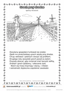 Groch przy drodze (Ignacy Krasicki) — tekst wiersza i ilustracja do kolorowania, karta A4 do druku