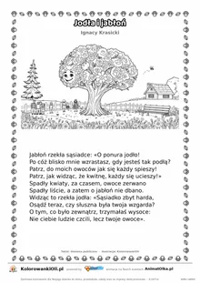 Jodła i jabłoń (Ignacy Krasicki) — tekst wiersza i ilustracja do kolorowania, karta A4 do druku