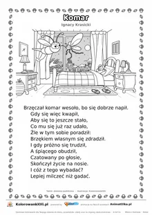 Komar (Ignacy Krasicki) — tekst wiersza i ilustracja do kolorowania, karta A4 do druku