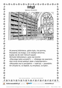 Księgi (Ignacy Krasicki) — tekst wiersza i ilustracja do kolorowania, karta A4 do druku