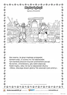 Mądry i głupi (Ignacy Krasicki) — tekst wiersza i ilustracja do kolorowania, karta A4 do druku
