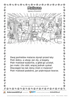 Malarze (Ignacy Krasicki) — tekst wiersza i ilustracja do kolorowania, karta A4 do druku