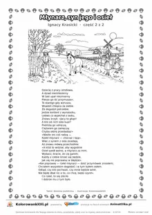 Młynarz, syn jego i osieł (Ignacy Krasicki) — tekst wiersza i ilustracja do kolorowania (część 2 z 2), karta A4 do druku
